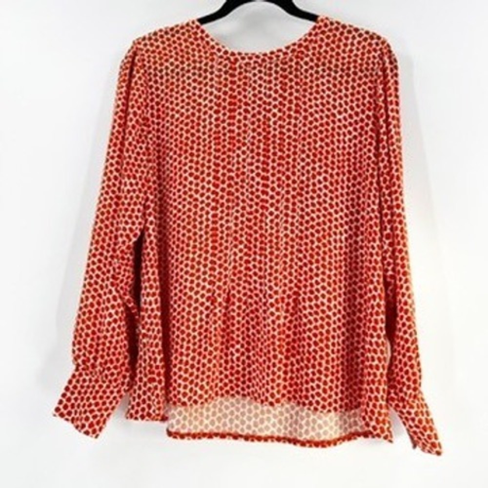 Ann Taylor Women's Orange White Polka Dot Long Sleeve Button Back Blouse Top M